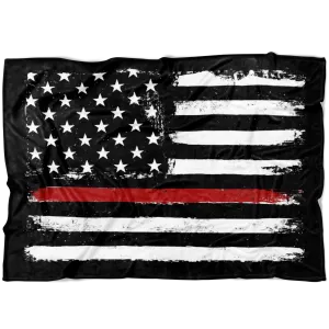 Distressed Thin Red Line Stars and Stripes Fleece Blanket