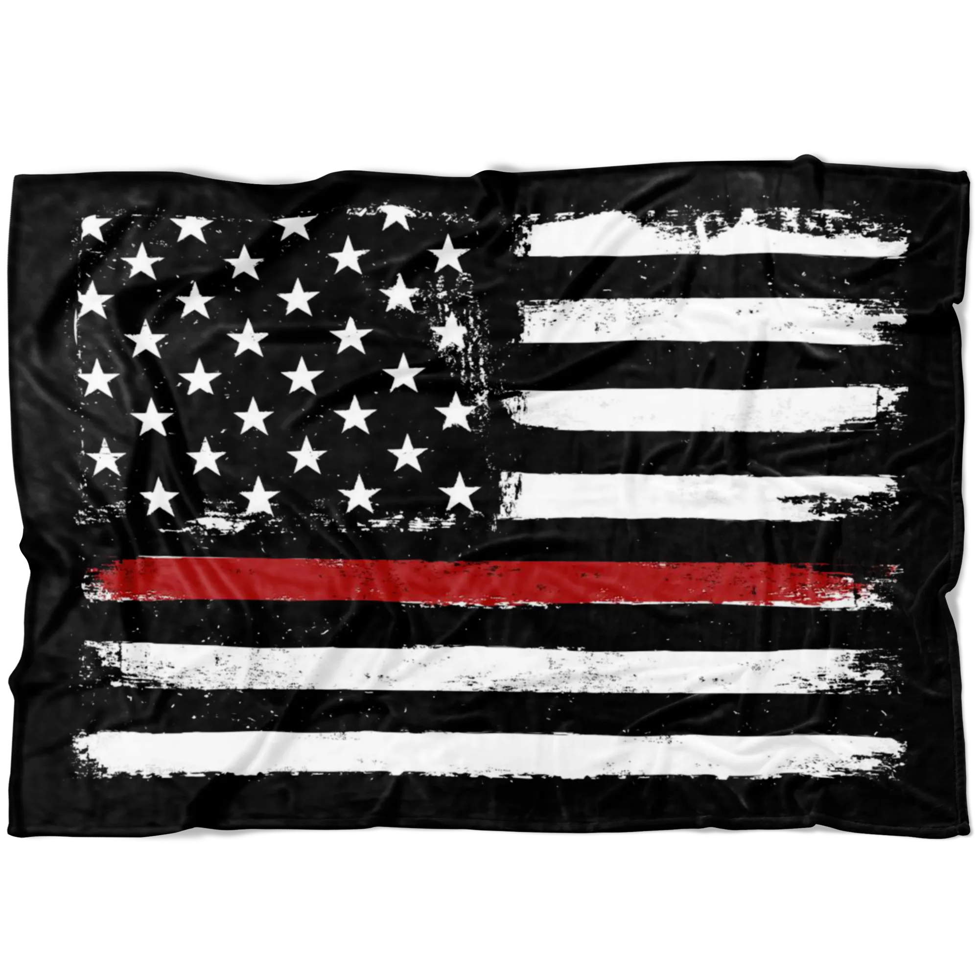 Distressed Thin Red Line Stars and Stripes Fleece Blanket