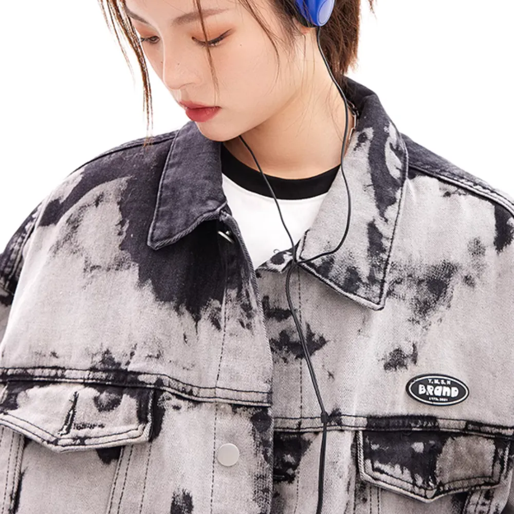 Distressed Tie-Dyed Lapel Jacket