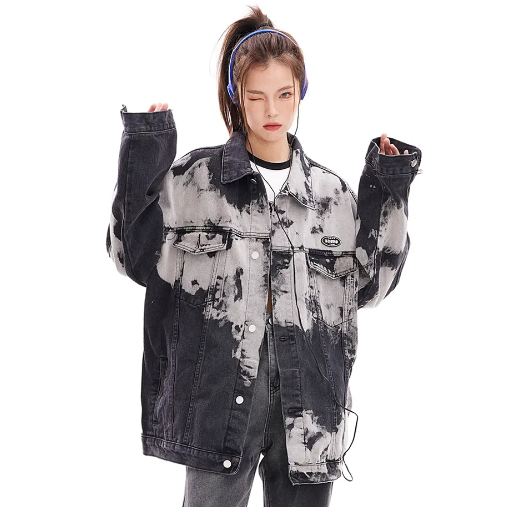 Distressed Tie-Dyed Lapel Jacket