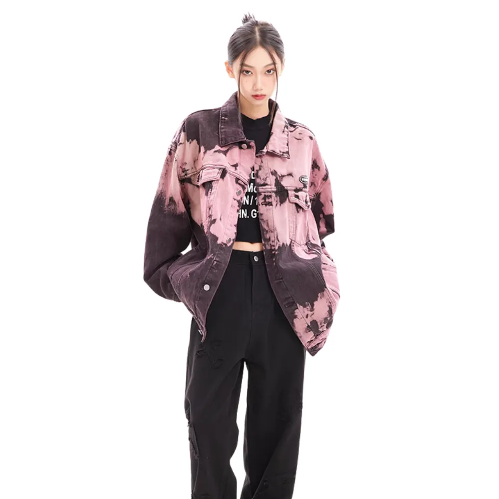 Distressed Tie-Dyed Lapel Jacket