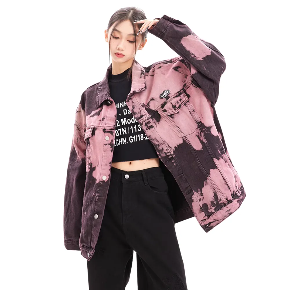 Distressed Tie-Dyed Lapel Jacket