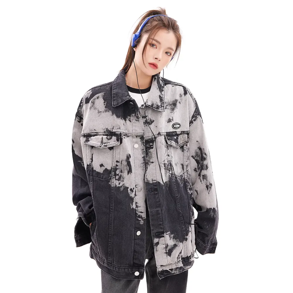 Distressed Tie-Dyed Lapel Jacket