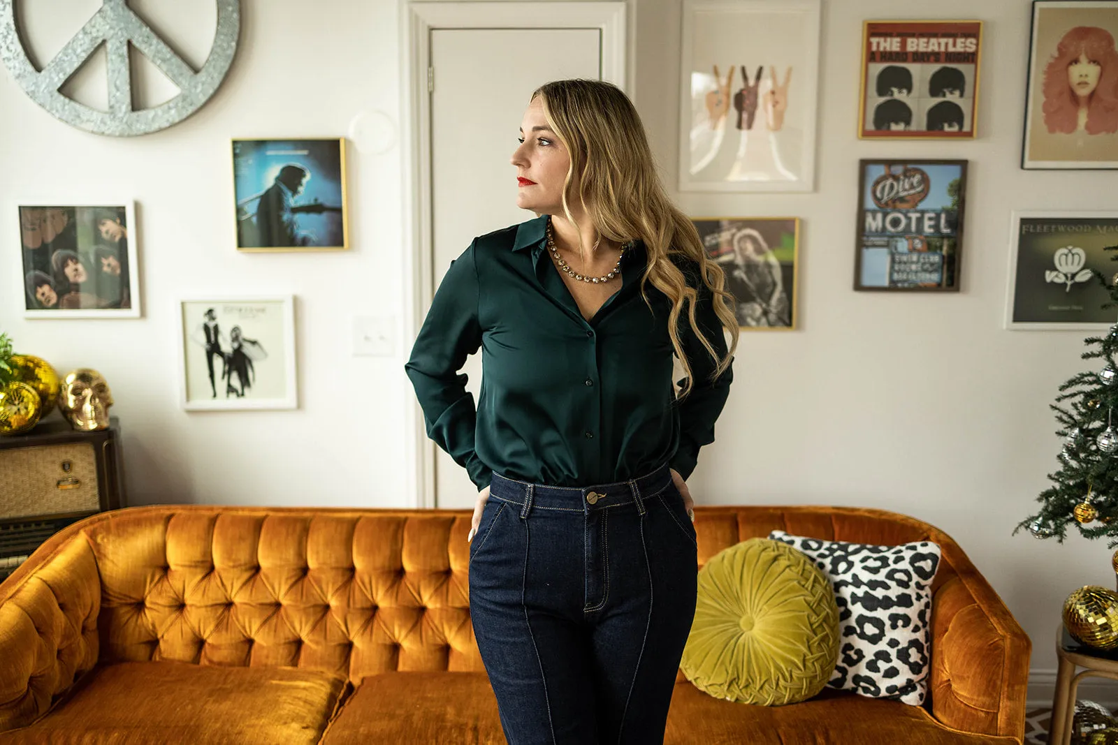 dominique button down in green
