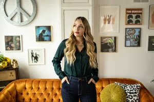dominique button down in green