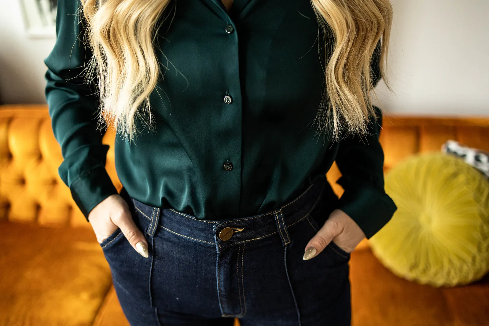 dominique button down in green
