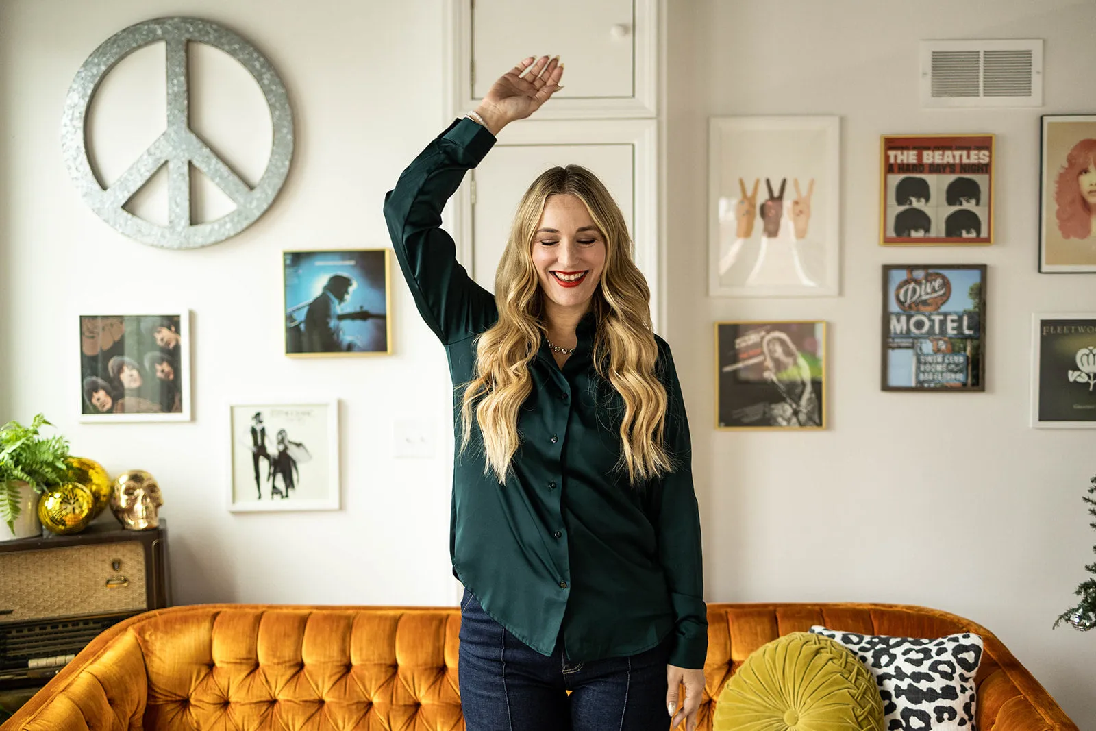 dominique button down in green