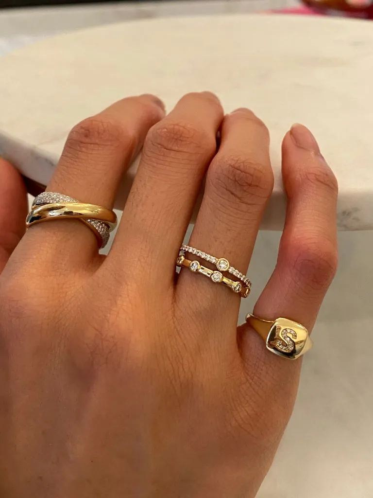 DOUBLE CRISSCROSS GOLD AND DIAMOND RING