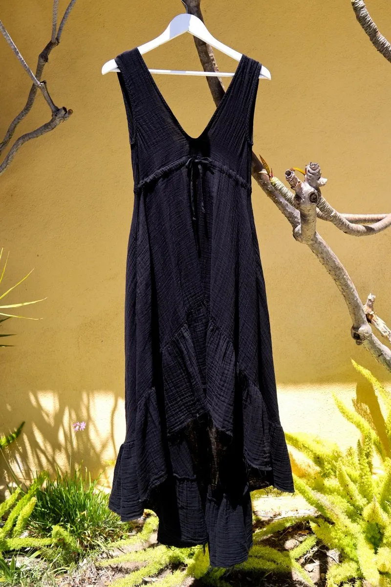 Drawstring Drama Maxi Dress - Black