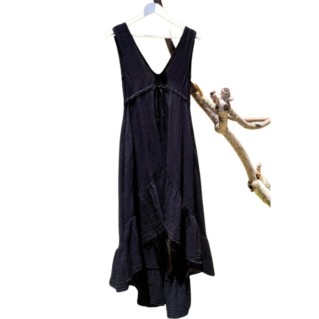 Drawstring Drama Maxi Dress - Black