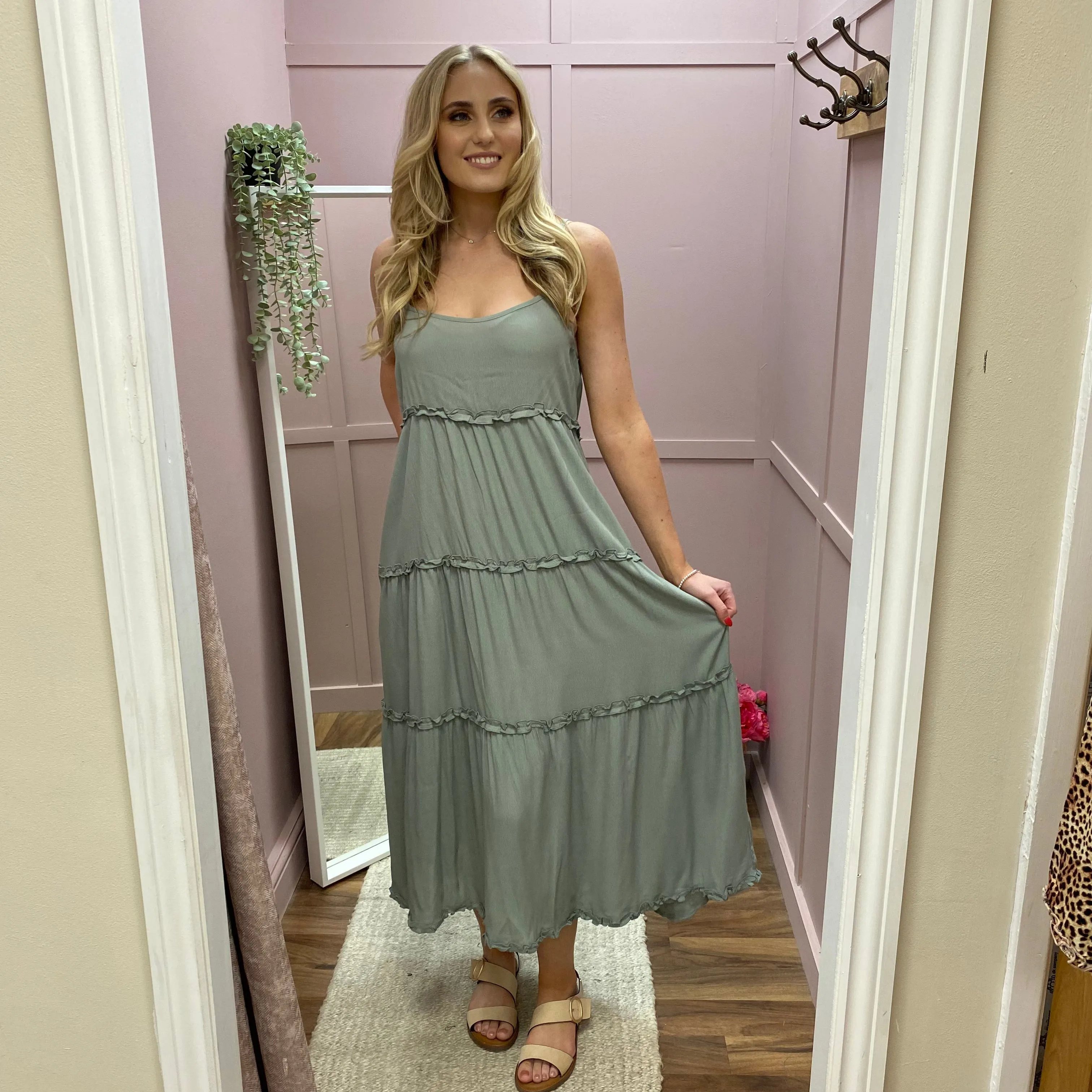 Eb&Ive Tribal Tiered Maxi in Sage Bamboo