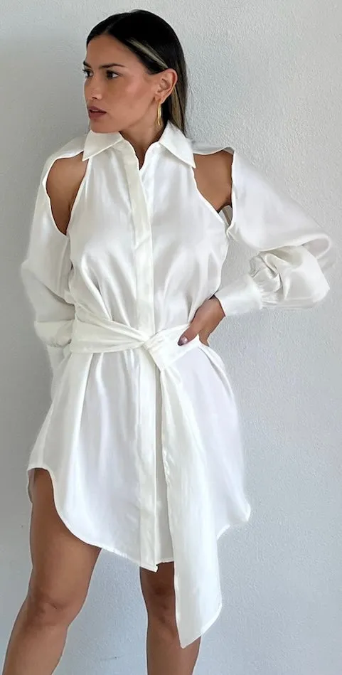 Edgy Attitude White Shirt Dress