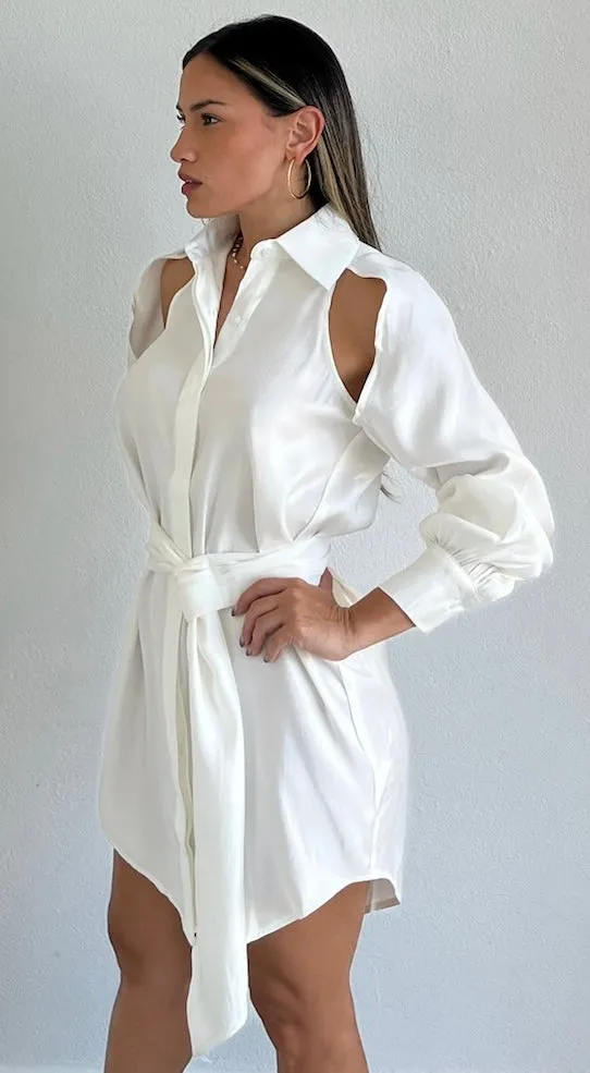 Edgy Attitude White Shirt Dress