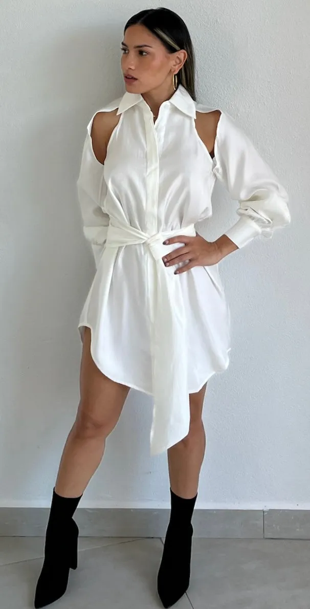 Edgy Attitude White Shirt Dress