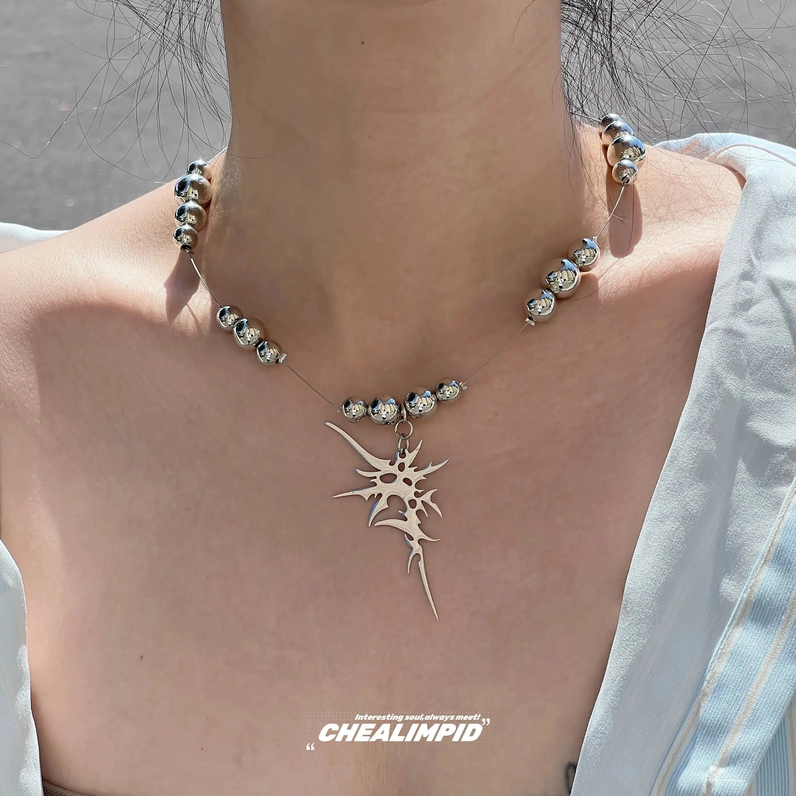 Edgy Metallic Pendant Beaded Necklace