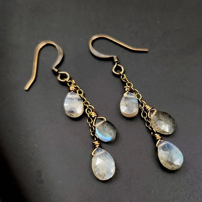 Edgy Petal - Earrings - Dainty Cluster (Labradorite) #L-117