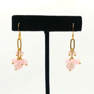 Edgy Petal - Earrings - Gold Chain & Stone Cluster (Rose Quartz) #CLUS-5