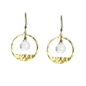 Edgy Petal - Earrings - Hammered Geometric Circle (Clear Quartz) #Q-14