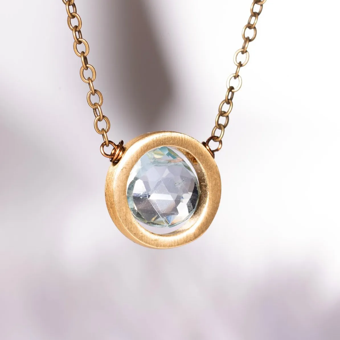 Edgy Petal - Necklace - Brushed Circle (Blue Topaz) #BTZ-34