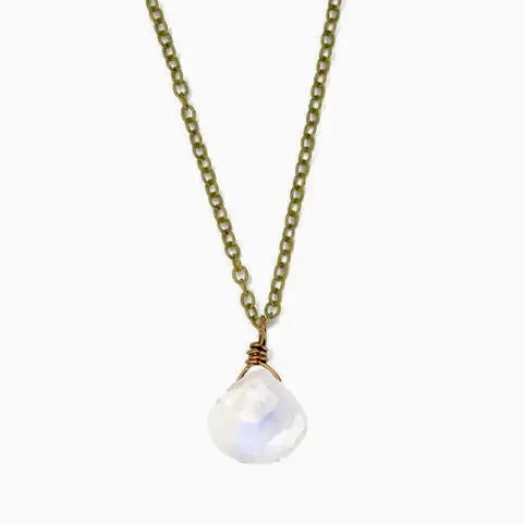 Edgy Petal - Necklace - Pendant (Rainbow Moonstone) #MS-2