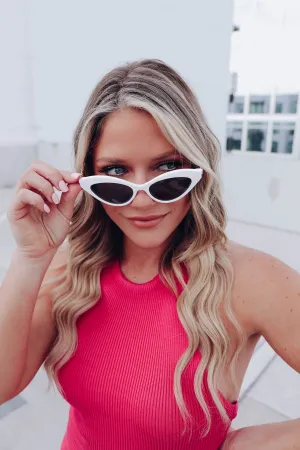 Edgy Vintage Cat Eye Sunglasses - White