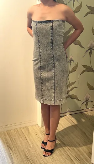 Edgy Vintage Grey Denim Bustier Dress