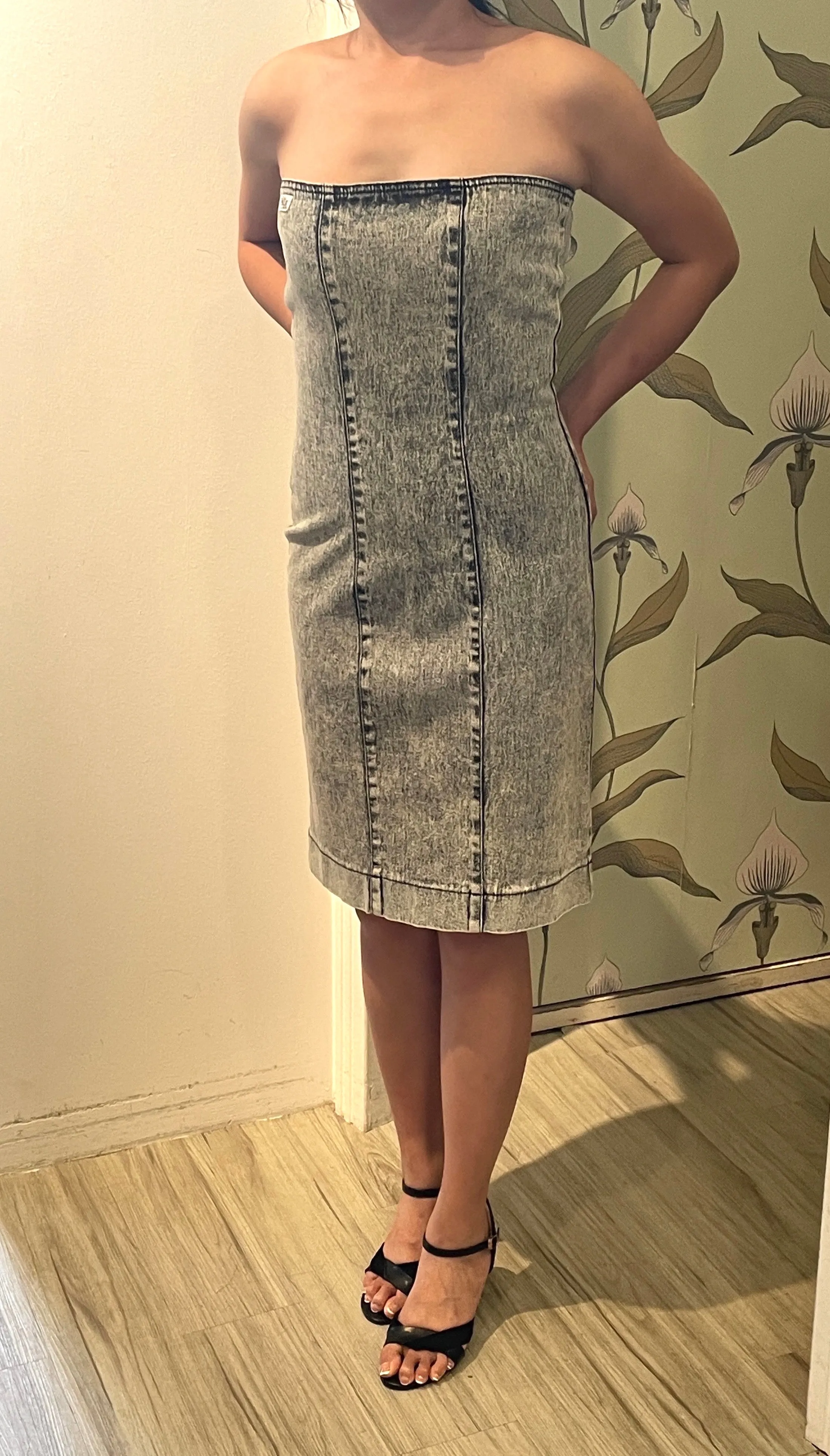 Edgy Vintage Grey Denim Bustier Dress