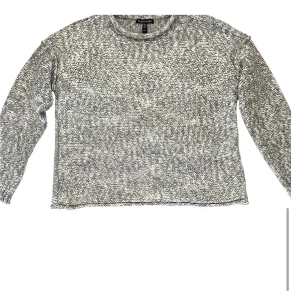 Eileen Fisher Peruvian Crimp Crew Neck Sweater Gray/White,Size XS/TP