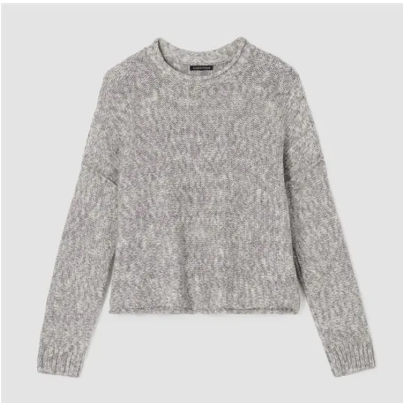 Eileen Fisher Peruvian Crimp Crew Neck Sweater Gray/White,Size XS/TP