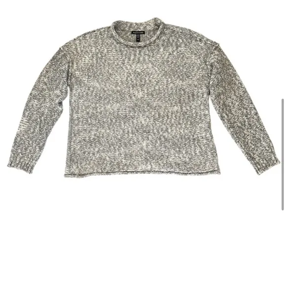 Eileen Fisher Peruvian Crimp Crew Neck Sweater Gray/White,Size XS/TP