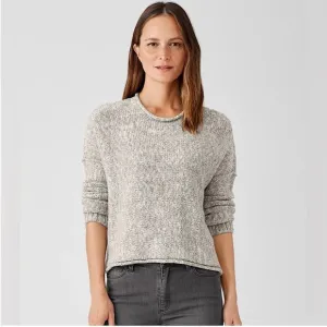 Eileen Fisher Peruvian Crimp Crew Neck Sweater Gray/White,Size XS/TP