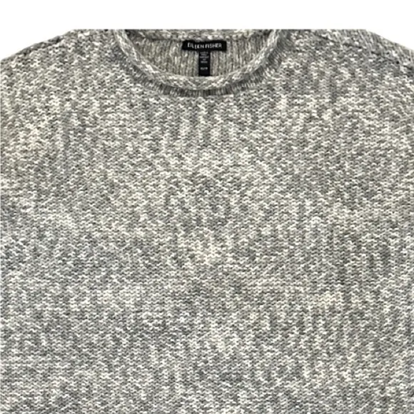 Eileen Fisher Peruvian Crimp Crew Neck Sweater Gray/White,Size XS/TP