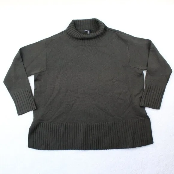 Eileen Fisher System Wool Sweater Womens Medium Green Turtleneck Merino Boxy
