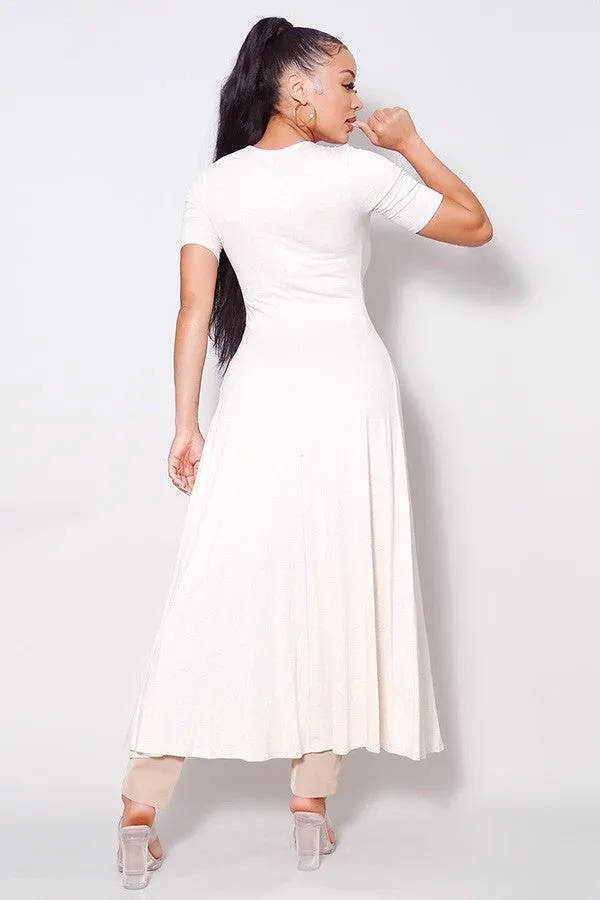Elbow Sleeve Maxi Tank Top With Side Slits