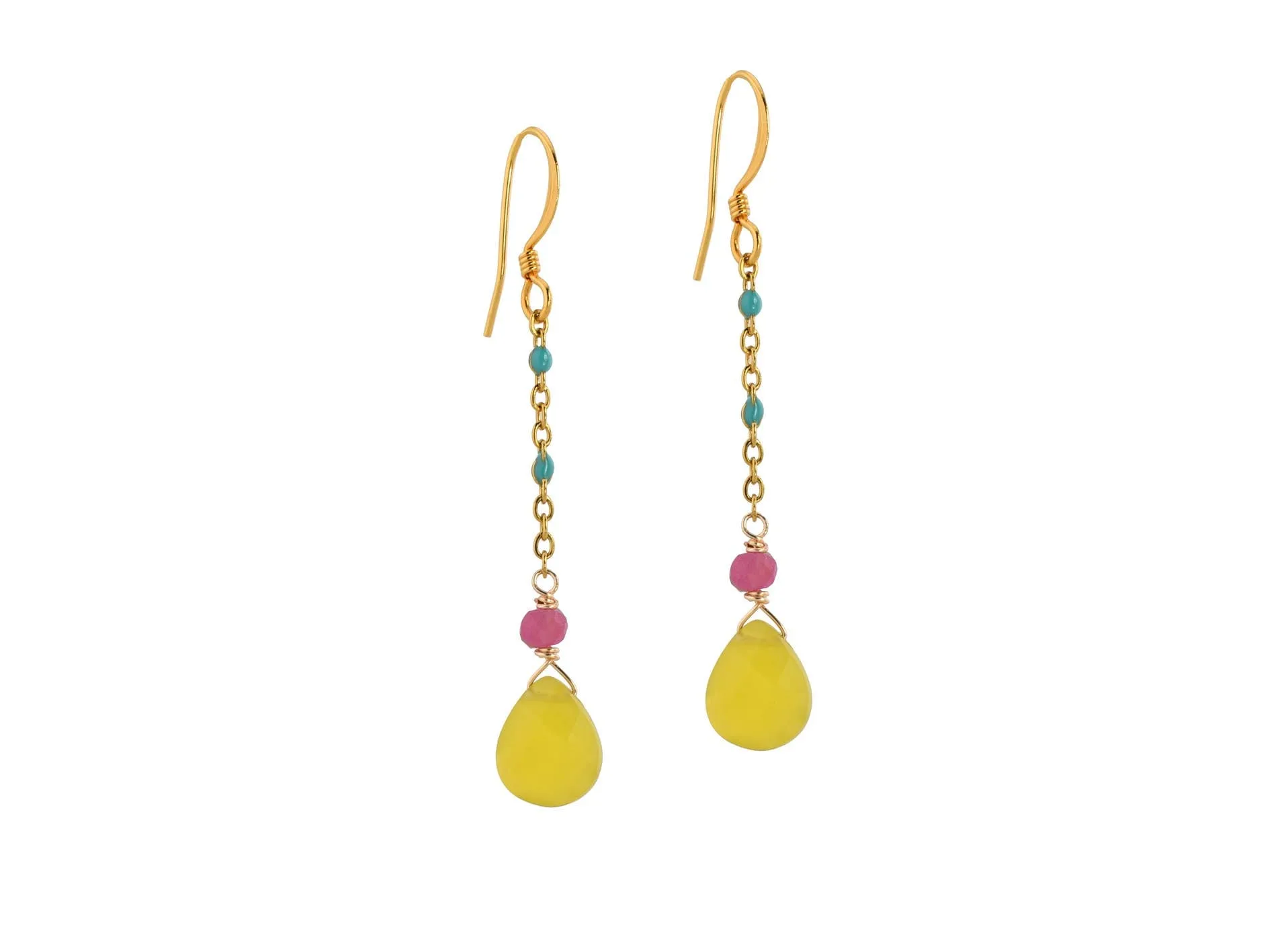 Electric Twilight Lemon Jade and Turquoise Satellite Chain Earrings