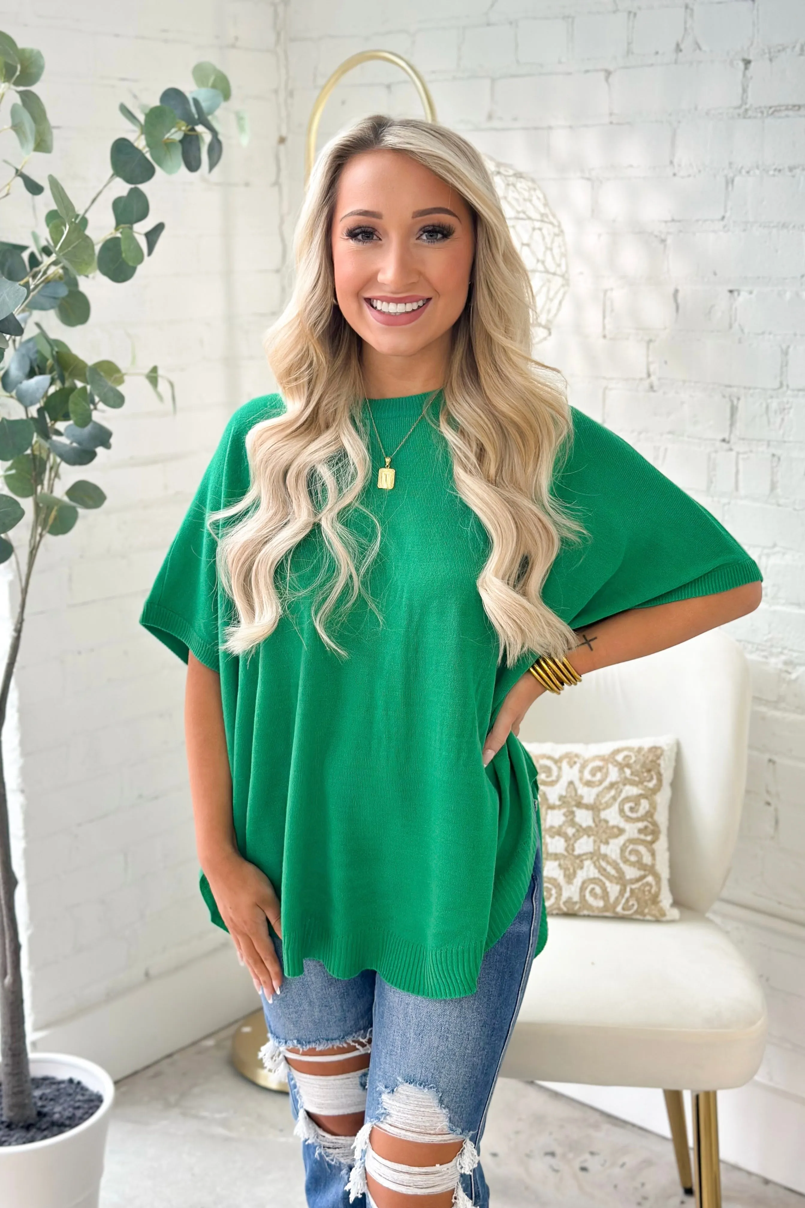 Emerald Round Neck Dolman Sweater