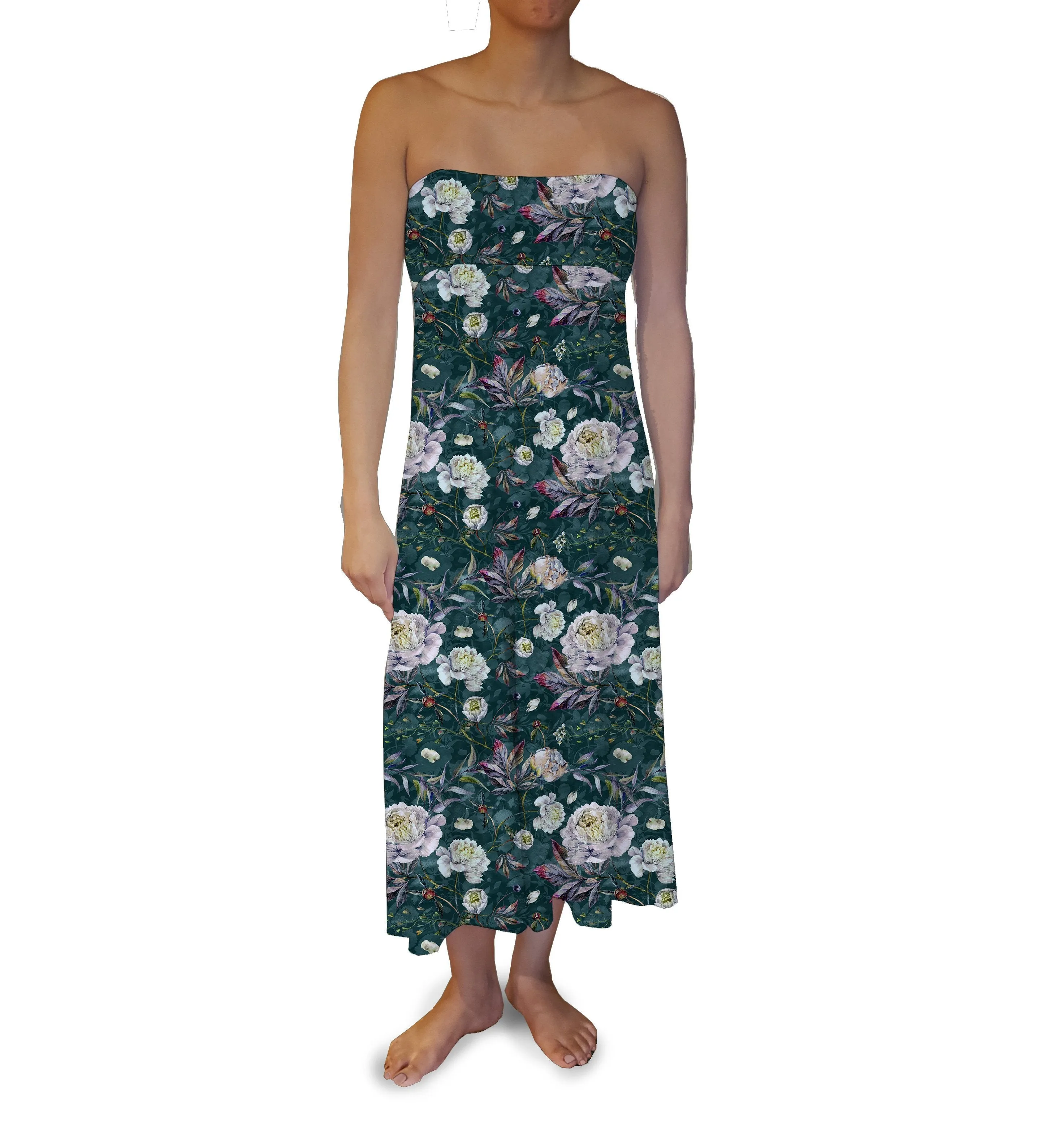 Emerald White Roses Maxi Skirt