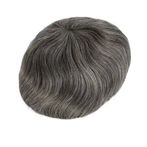 European Hair Thin Skin V-loop Black Color 60% Grey Hair Toupees
