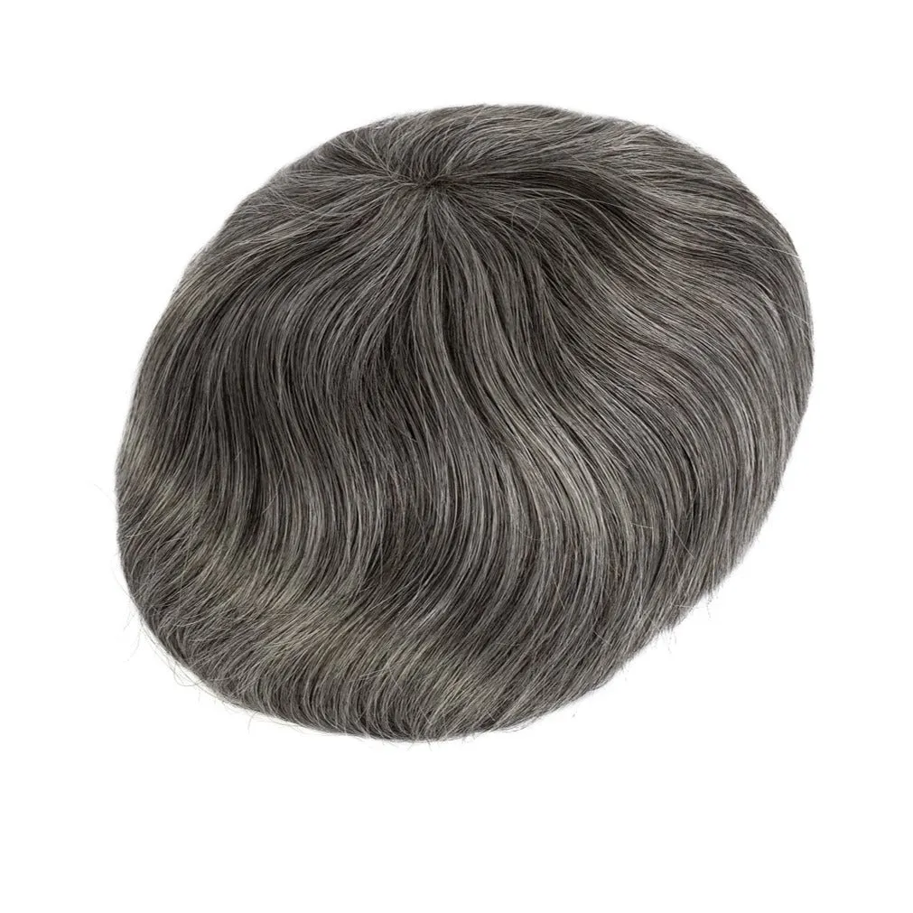 European Hair Thin Skin V-loop Black Color 60% Grey Hair Toupees