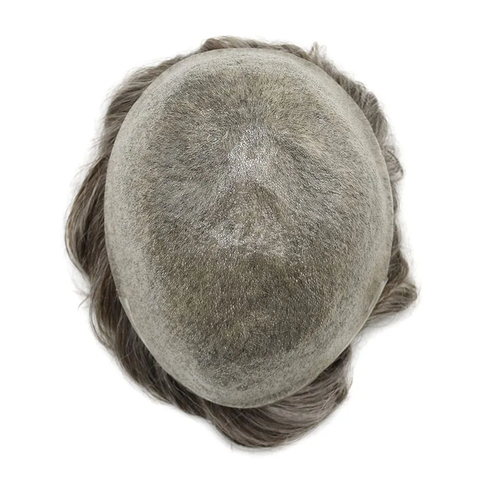 European Hair Thin Skin V-loop Black Color 60% Grey Hair Toupees