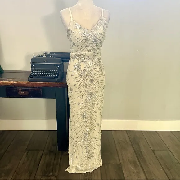 Fashion Nova Adriana Silver Sequin Maxi Dress Silver - Size Small