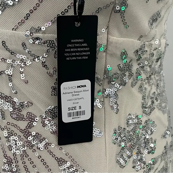 Fashion Nova Adriana Silver Sequin Maxi Dress Silver - Size Small