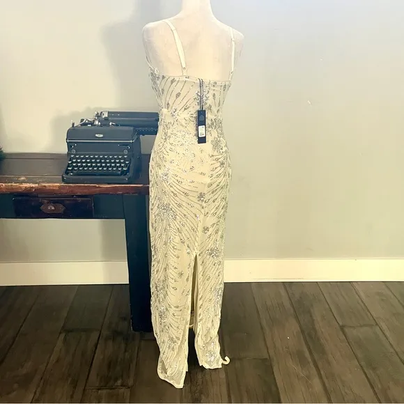 Fashion Nova Adriana Silver Sequin Maxi Dress Silver - Size Small
