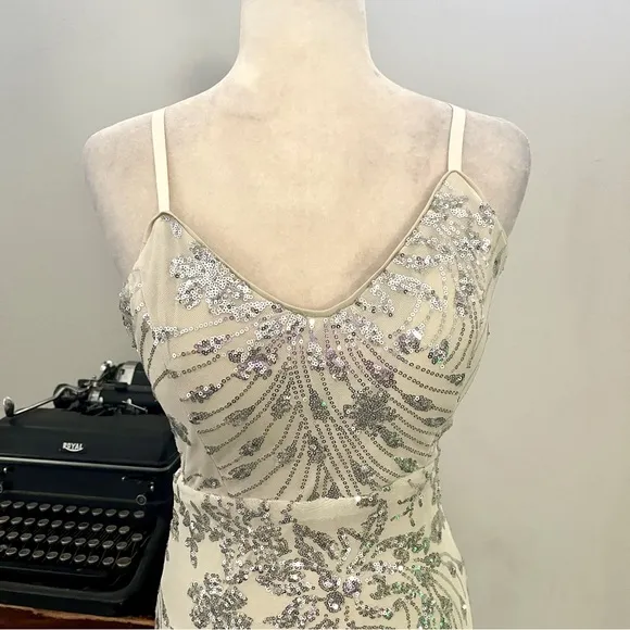 Fashion Nova Adriana Silver Sequin Maxi Dress Silver - Size Small