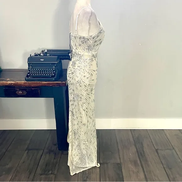 Fashion Nova Adriana Silver Sequin Maxi Dress Silver - Size Small