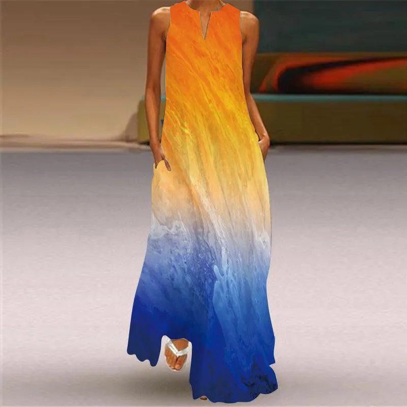 Fashion Women Face Print Loose Long Maxi Dresses