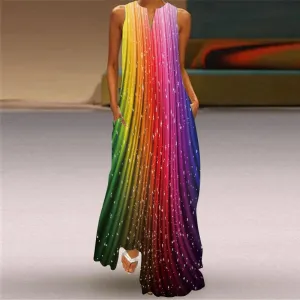 Fashion Women Face Print Loose Long Maxi Dresses
