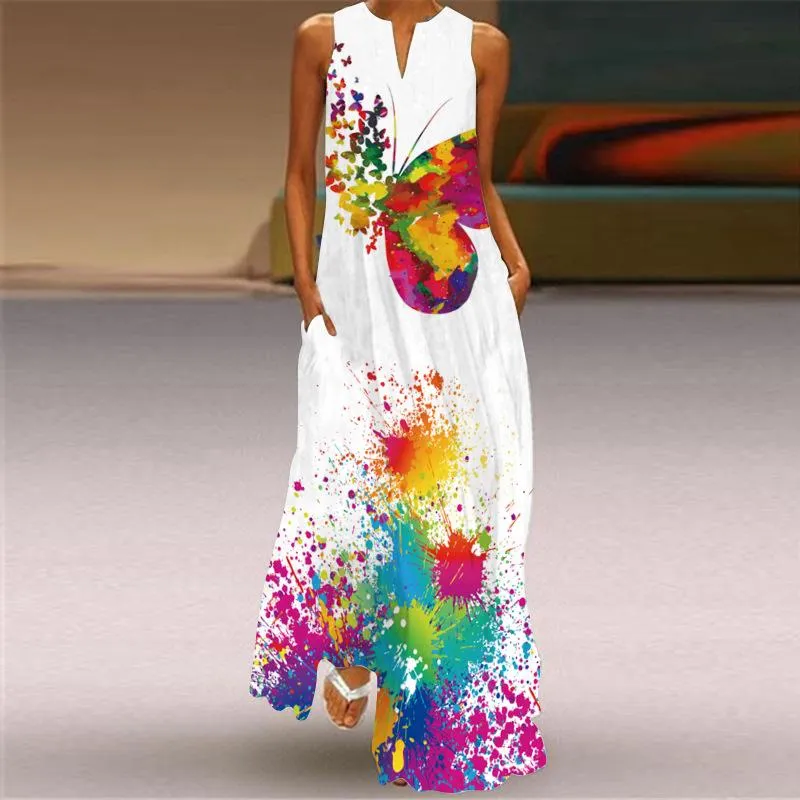 Fashion Women Face Print Loose Long Maxi Dresses