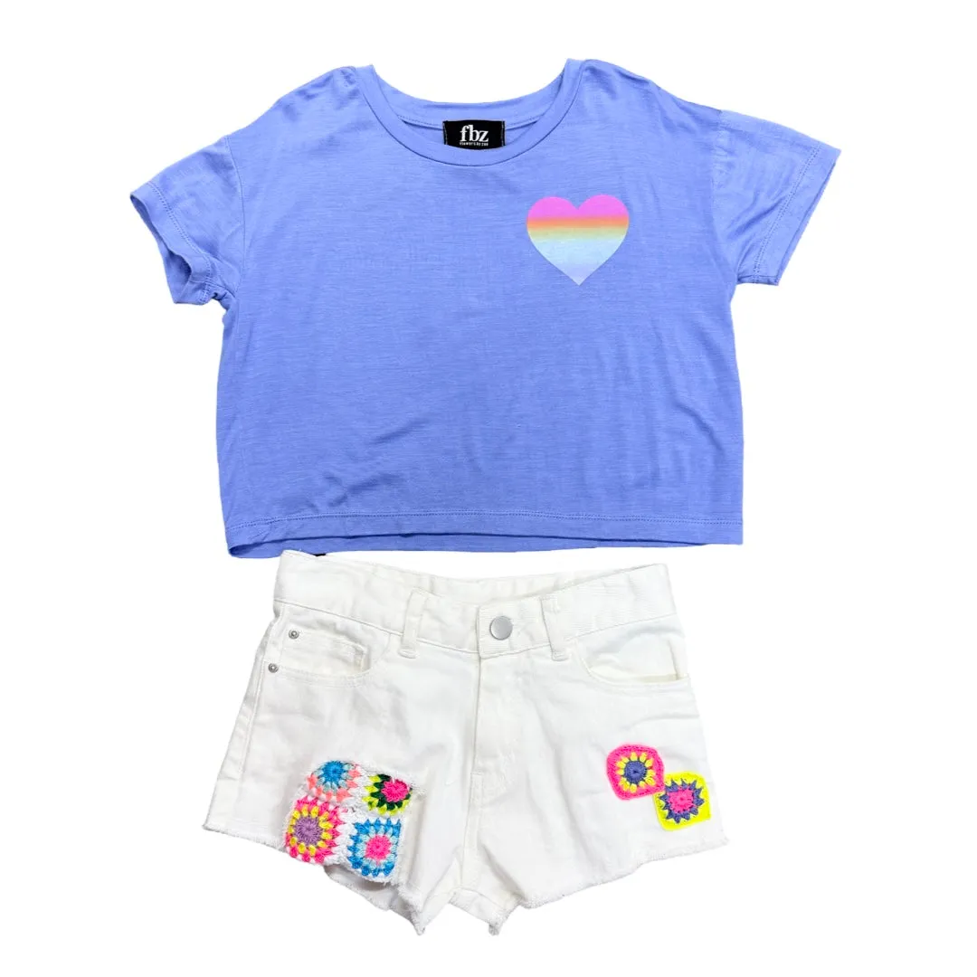 FBZ Rainbow Heart Periwinkle S/S  Boxy Tee