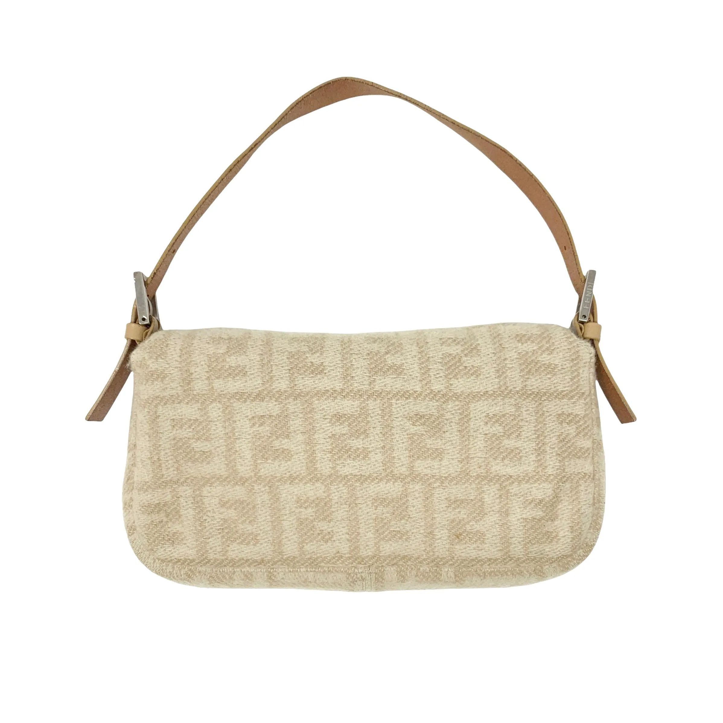 Fendi Beige Wool Logo Baguette Bag